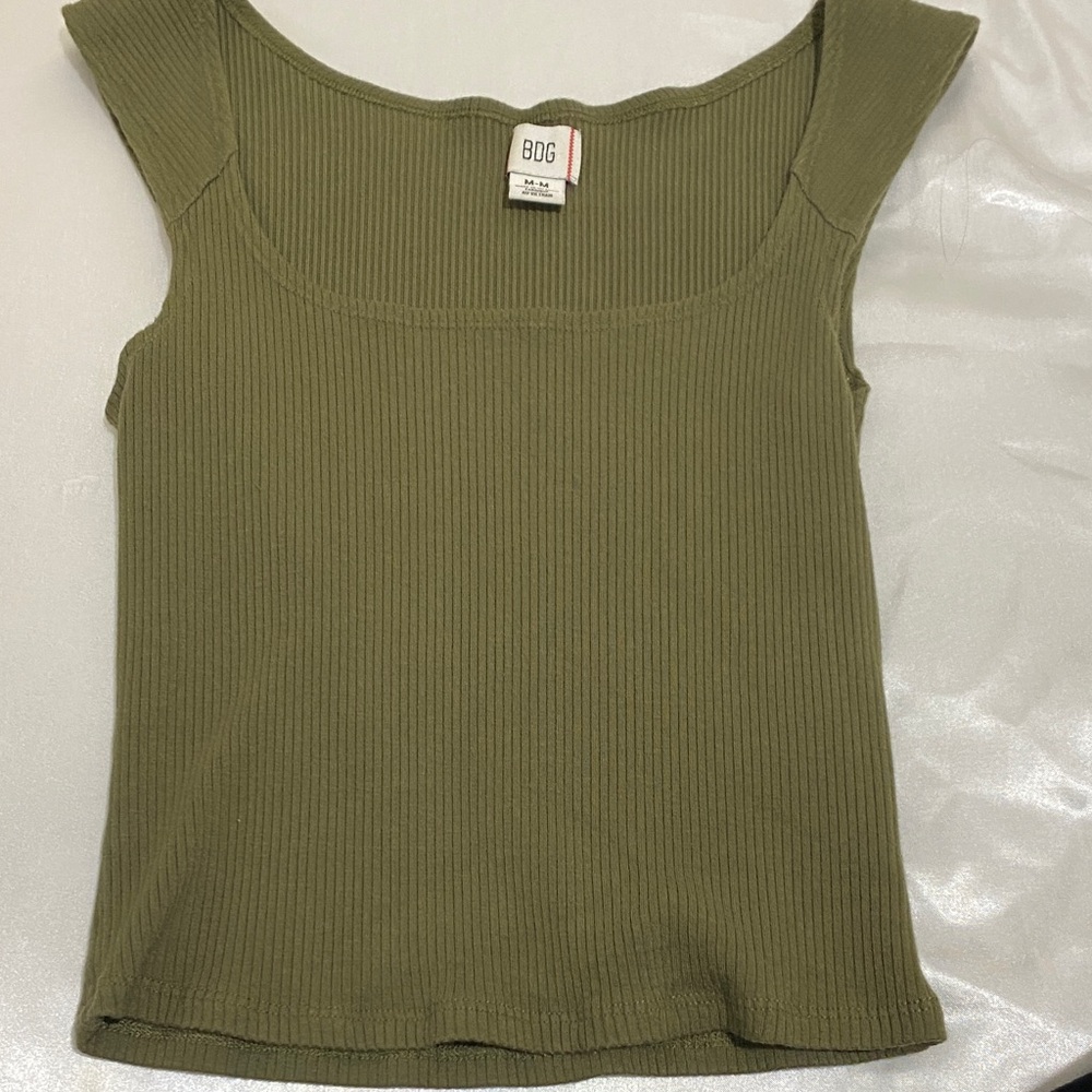BDG Olive Green Ribbed Tank Top